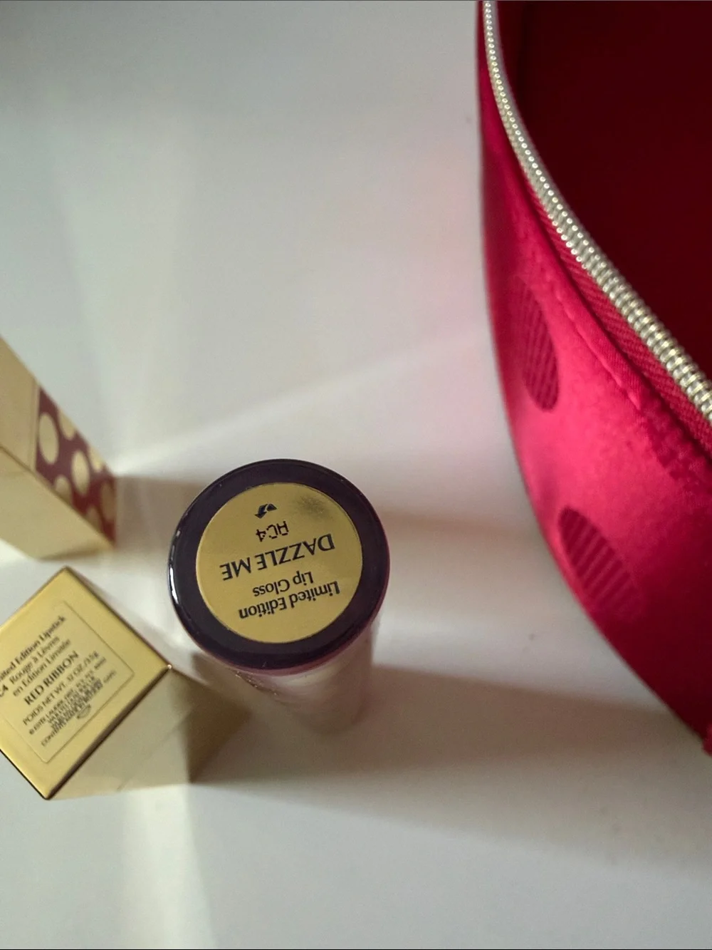 Estee Lauder Hot Pink Polka Dot 2 Lipstick & 1 Gloss and 1 blush stick travelSet